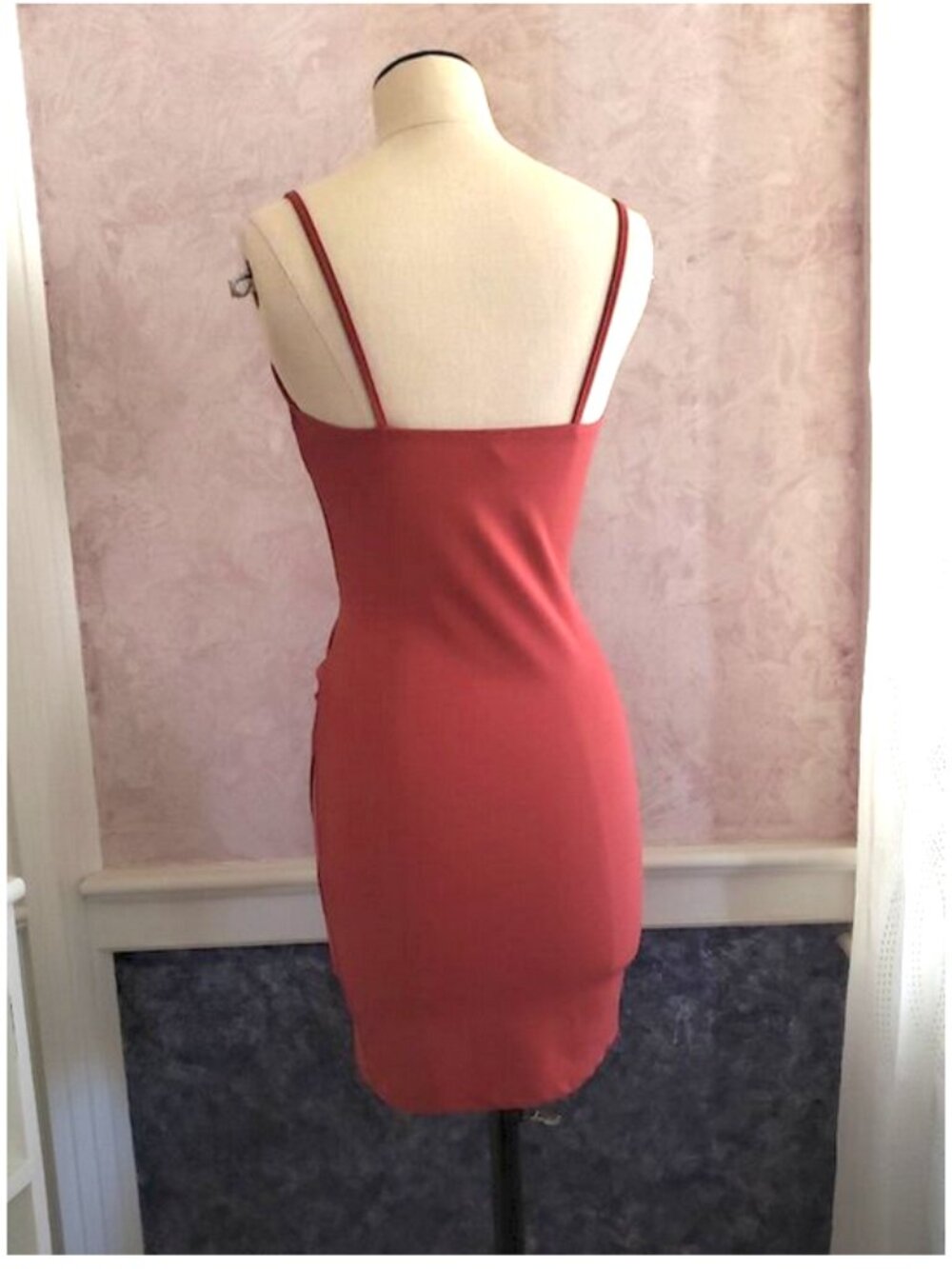 Dusty Rose Pink draped asymmetrical cocktail dress XS - Picture 7 of 10